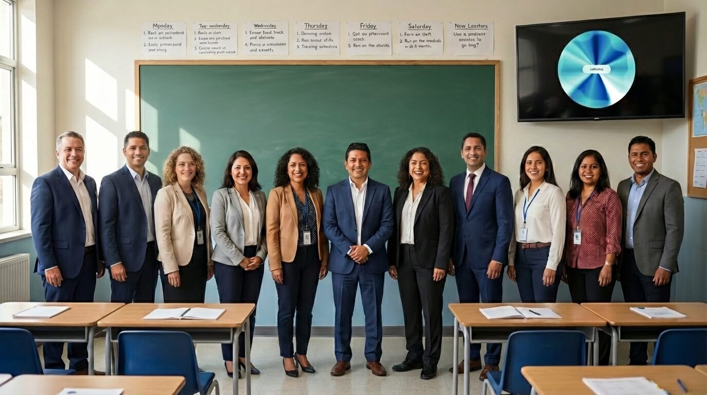 Equipo de profesores en aula inteligente